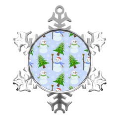 New Year Christmas Snowman Pattern, Metal Small Snowflake Ornament by uniart180623