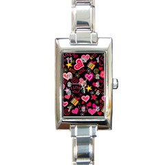 Multicolored Love Hearts Kiss Romantic Pattern Rectangle Italian Charm Watch by uniart180623