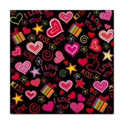 Multicolored Love Hearts Kiss Romantic Pattern Tile Coaster by uniart180623