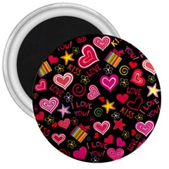 Multicolored Love Hearts Kiss Romantic Pattern 3  Magnets by uniart180623