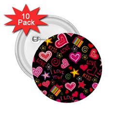 Multicolored Love Hearts Kiss Romantic Pattern 2 25  Buttons (10 Pack)  by uniart180623