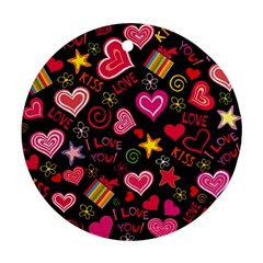 Multicolored Love Hearts Kiss Romantic Pattern Round Ornament (two Sides) by uniart180623