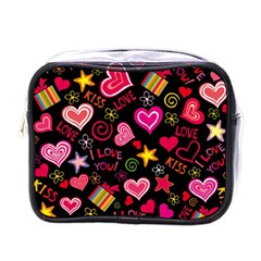 Multicolored Love Hearts Kiss Romantic Pattern Mini Toiletries Bag (one Side) by uniart180623
