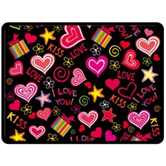 Multicolored Love Hearts Kiss Romantic Pattern Fleece Blanket (large) by uniart180623