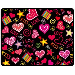 Multicolored Love Hearts Kiss Romantic Pattern Fleece Blanket (medium) by uniart180623