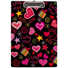 Multicolored Love Hearts Kiss Romantic Pattern A4 Acrylic Clipboard by uniart180623