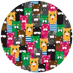 Cat Funny Colorful Pattern Wooden Puzzle Round by uniart180623