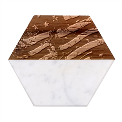 Flag Usa American Flag Marble Wood Coaster (hexagon)  by uniart180623