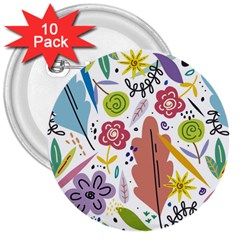 Flower Spring 3  Buttons (10 Pack) 