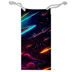 Night Sky Neon Spaceship Drawing Jewelry Bag