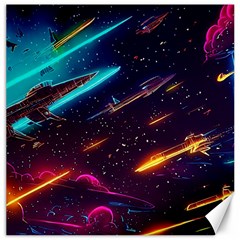 Night Sky Neon Spaceship Drawing Canvas 16  X 16 