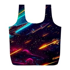 Night Sky Neon Spaceship Drawing Full Print Recycle Bag (l)