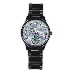 Beautiful Rosemary Floral Pattern Stainless Steel Round Watch by Ravend