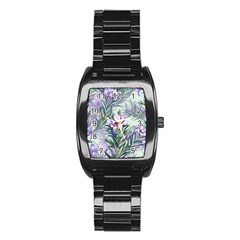 Beautiful Rosemary Floral Pattern Stainless Steel Barrel Watch by Ravend