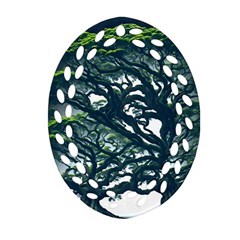 Tree Leaf Green Forest Wood Natural Nature Oval Filigree Ornament (two Sides) by Ravend