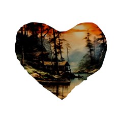 Fantasy Landscape Foggy Mysterious Standard 16  Premium Heart Shape Cushions by Ravend