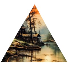 Fantasy Landscape Foggy Mysterious Wooden Puzzle Triangle