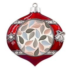 Leaves Pastel Background Nature Metal Snowflake And Bell Red Ornament by Ravend