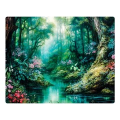 River Stream Flower Nature Two Sides Premium Plush Fleece Blanket (large)