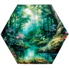 River Stream Flower Nature Wooden Puzzle Hexagon