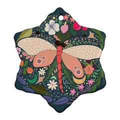 Bug Nature Flower Dragonfly Snowflake Ornament (two Sides)