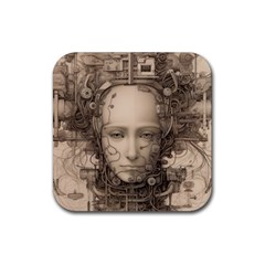Cyborg Robot Future Drawing Poster Rubber Coaster (square) by Ravend