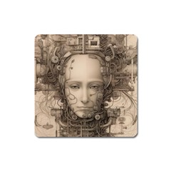 Cyborg Robot Future Drawing Poster Square Magnet