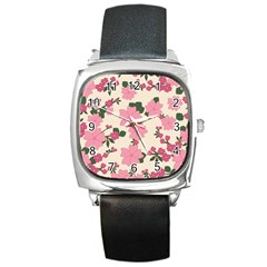 Floral Vintage Flowers Square Metal Watch