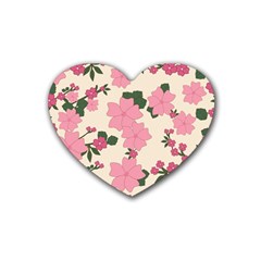 Floral Vintage Flowers Rubber Heart Coaster (4 Pack)