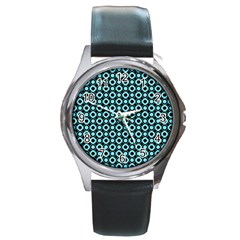 Mazipoodles Blue Donuts Polka Dot Round Metal Watch by Mazipoodles