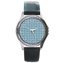 Mazipoodles Dusty Duck Egg Blue White Donuts Polka Dot Round Metal Watch