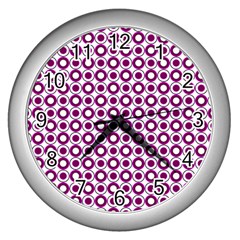 Mazipoodles Magenta White Donuts Polka Dot Wall Clock (silver) by Mazipoodles