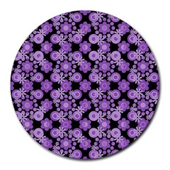 Bitesize Flowers Pearls And Donuts Lilac Black Round Mousepad by Mazipoodles