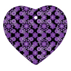 Bitesize Flowers Pearls And Donuts Lilac Black Ornament (heart)