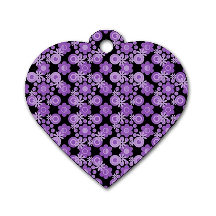 Bitesize Flowers Pearls And Donuts Lilac Black Dog Tag Heart (One Side)