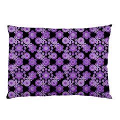 Bitesize Flowers Pearls And Donuts Lilac Black Pillow Case by Mazipoodles