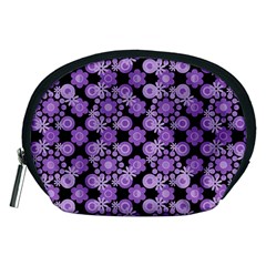 Bitesize Flowers Pearls And Donuts Lilac Black Accessory Pouch (medium) by Mazipoodles