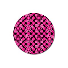 Bitesize Flowers Pearls And Donuts Fuchsia Black Magnet 3  (round) by Mazipoodles