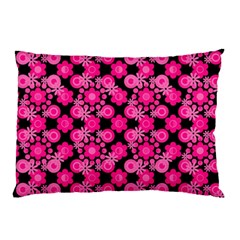 Bitesize Flowers Pearls And Donuts Fuchsia Black Pillow Case by Mazipoodles