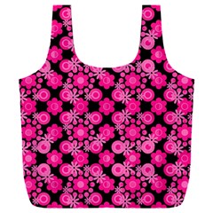 Bitesize Flowers Pearls And Donuts Fuchsia Black Full Print Recycle Bag (xxl) by Mazipoodles