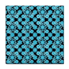 Bitesize Flowers Pearls And Donuts Blue Teal Black Tile Coaster