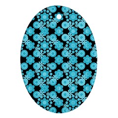 Bitesize Flowers Pearls And Donuts Blue Teal Black Ornament (oval) by Mazipoodles
