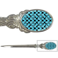 Bitesize Flowers Pearls And Donuts Blue Teal Black Letter Opener by Mazipoodles