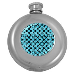 Bitesize Flowers Pearls And Donuts Blue Teal Black Round Hip Flask (5 Oz) by Mazipoodles