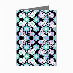 Bitesize Flowers Pearls And Donuts Turquoise Lilac Black Mini Greeting Card by Mazipoodles
