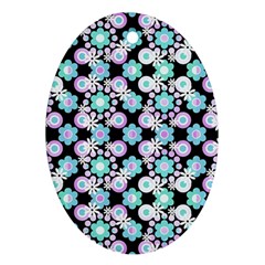 Bitesize Flowers Pearls And Donuts Turquoise Lilac Black Oval Ornament (two Sides) by Mazipoodles