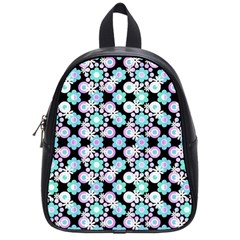Bitesize Flowers Pearls And Donuts Turquoise Lilac Black School Bag (Small)