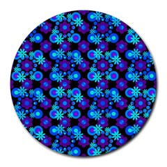 Bitesize Flowers Pearls And Donuts Purple Blue Black Round Mousepad by Mazipoodles