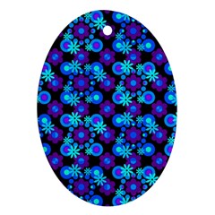 Bitesize Flowers Pearls And Donuts Purple Blue Black Ornament (oval) by Mazipoodles