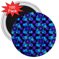 Bitesize Flowers Pearls And Donuts Purple Blue Black 3  Magnets (100 Pack) by Mazipoodles